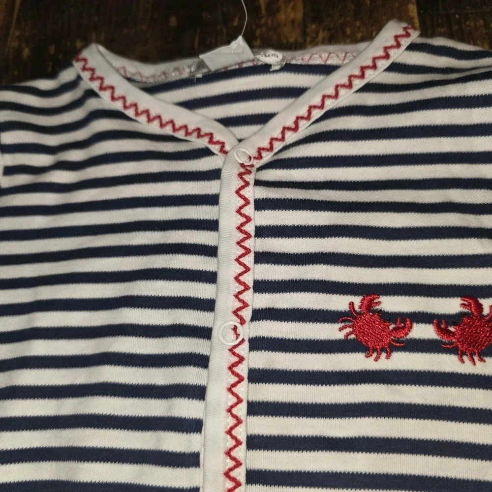 Kissy Kissy NWT Blue & White Stripes W Crab Beach Pima Cotton Convertible Gown S